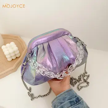 

Women Shiny Clutch Pouch Candy Color Female Party Ladies Fashion Shoulder Messenger Bag Chain PU Shoulder Handbags