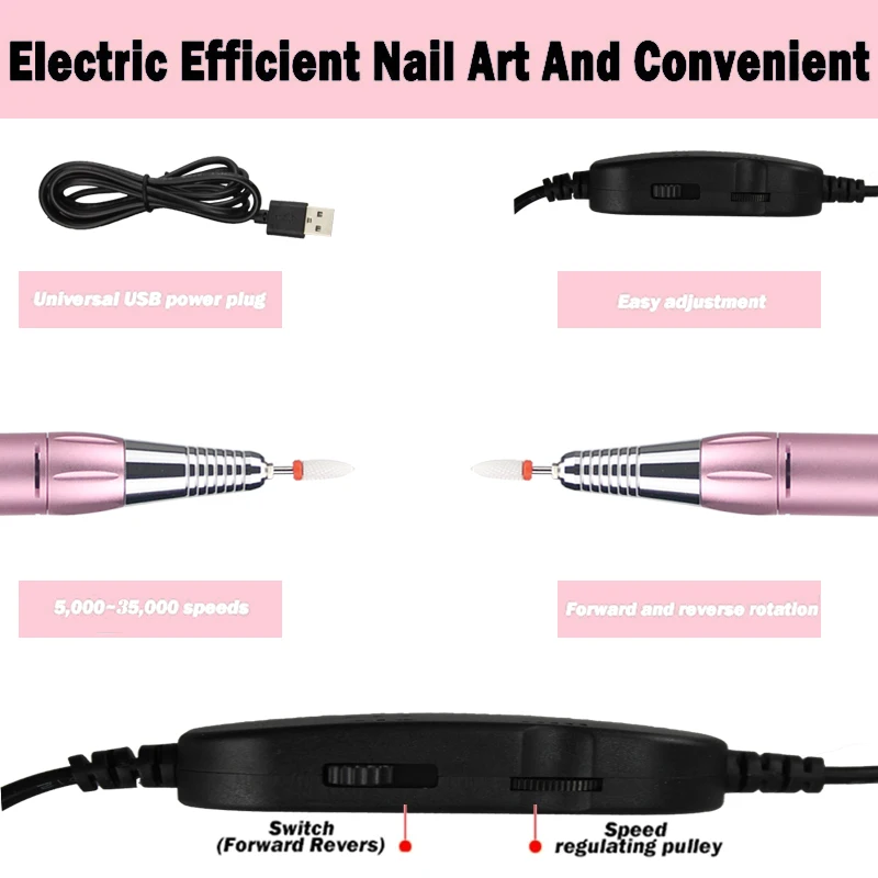 Nail Drill Machine 35000 RPM Electric Nail Drill Manicure Set USB Portable Nail Drill Pen For Manicure Gel Milling Salon