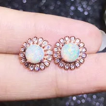 Натуральный цветок из опала стиль серьги гвоздики 925 серебро 0.6ct* 2шт драгоценный камень# R99208