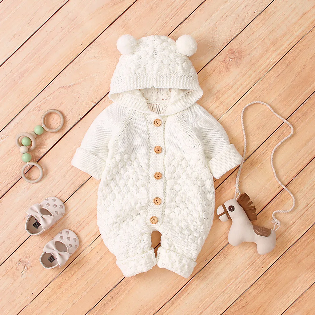 Детское боди для новорожденного, для младенца, зимняя одежда для маленьких мальчиков и девочек, детское теплое вязаное пальто с капюшоном, верхняя одежда для малышей, комбинезон с капюшоном