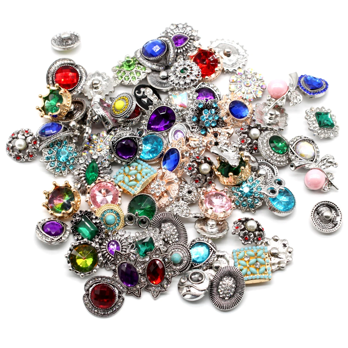 

100 pieces bulk lot Snap button mix styles Fashion 18mm metal rhinestone DIY snaps button Snap Jewelry Free Shipping PBN36