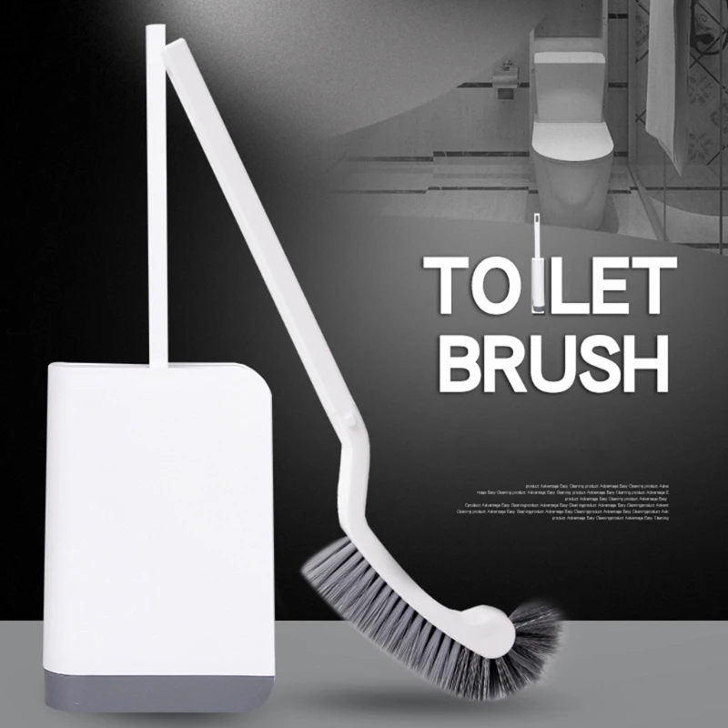 

Plastic Toilet Brush with Holder Set Bathroom Cleaning Tool Long Handle Curved Corner Rim Cleaner