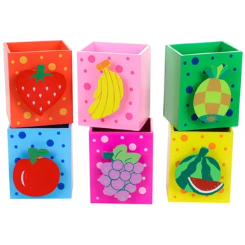 

6pcs Creative Fruit Design Pencil Cups Wooden Pen Container Pencil Holder Cute Colorful Container Decoration Desk Organizer(Asso