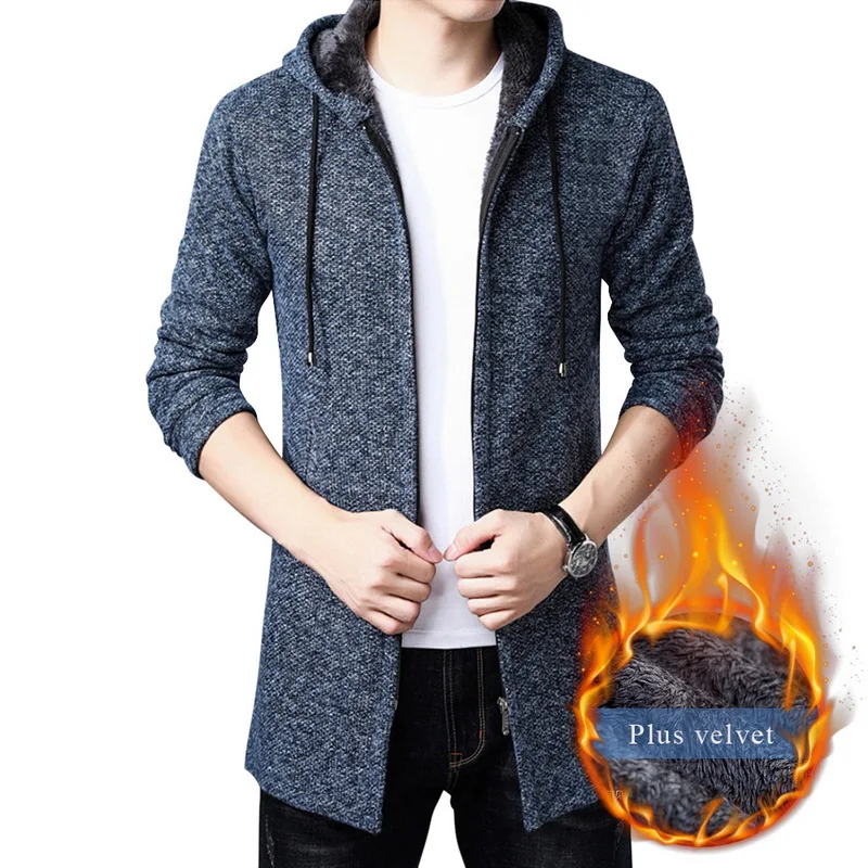 

Mens Sweaters 2019 Autumn Winter Hooded Coat Solid Casual Korean Sweatshirts Men's Slim Long Cardigan Sweaters Coat For Male