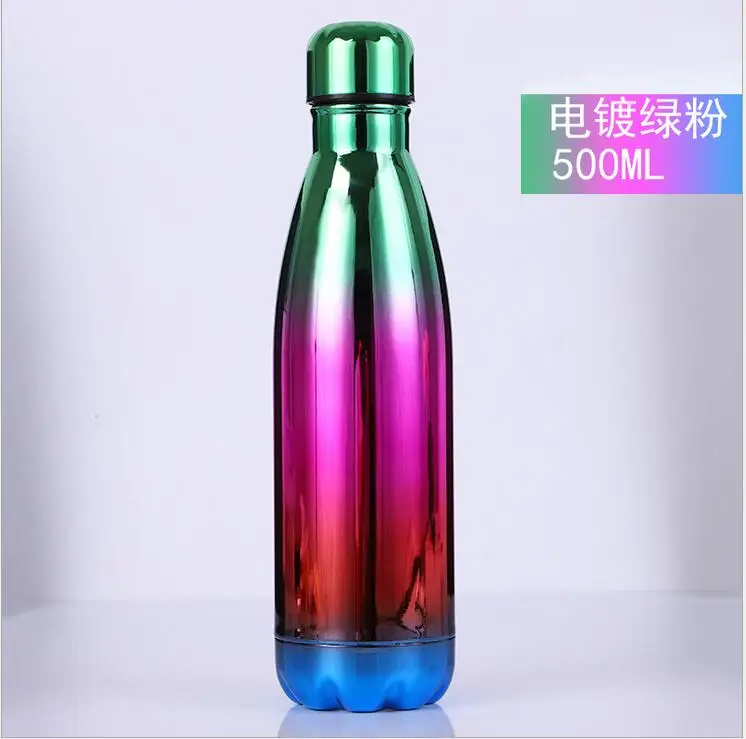 Colorful 500 / 1000ml Portable Double Wall Insulated Thermos Stainless Steel Water Bottle Sports Bottle Cola Water Beer Thermos - Color: F