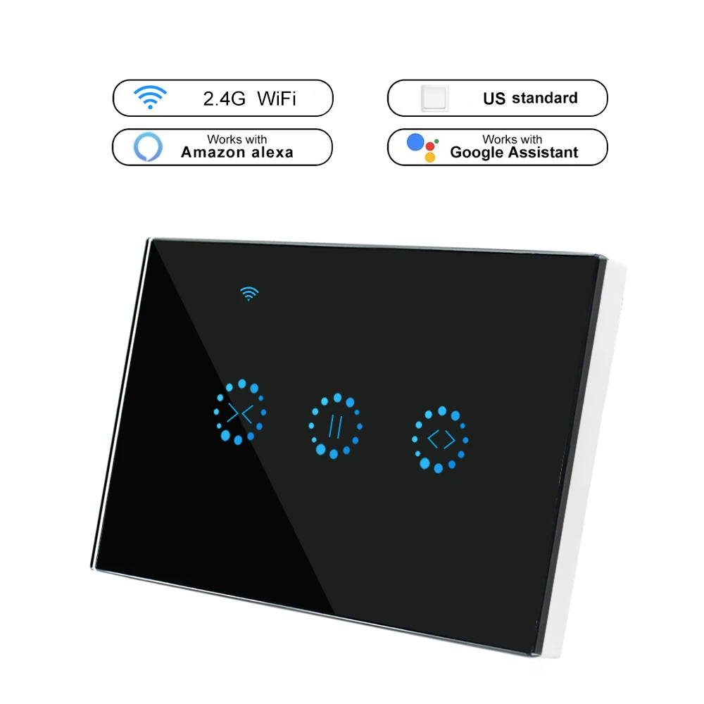 110 v-240 V WiFi Электрический сенсорный экран Смарт жалюзи шторы выключатель Ewelink приложение голосовой Управление от Alexa/Google home жалюзи двигатель/светильник - Цвет: US  Black