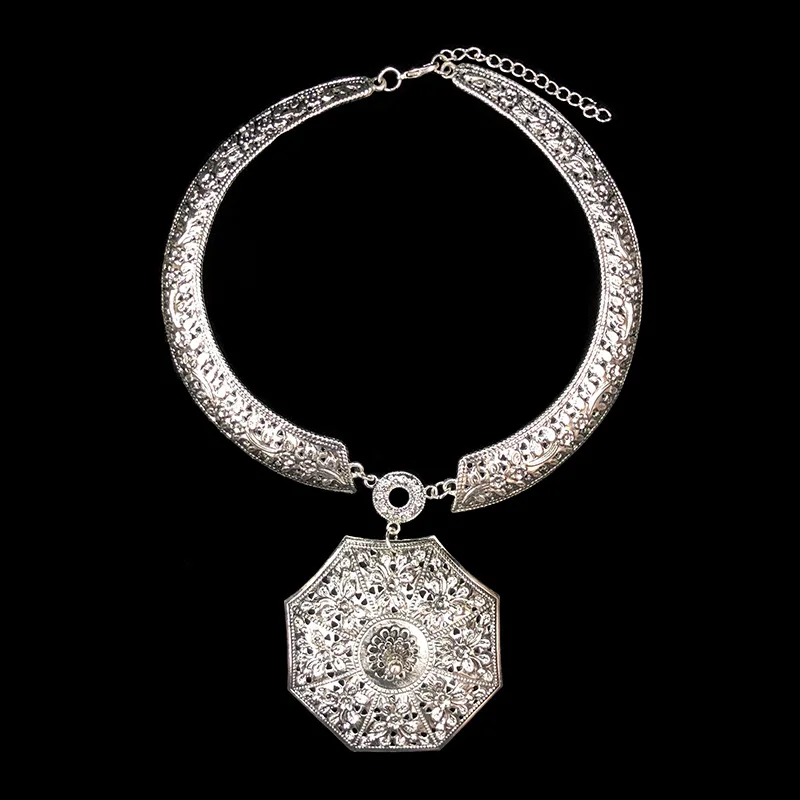 Antique Silver big Этнический стиль цветок воротник Таиланд Добро пожаловать женское ожерелье шоу Женские аксессуары ювелирные изделия pusheen bijuteria - Окраска металла: Antique Silver big