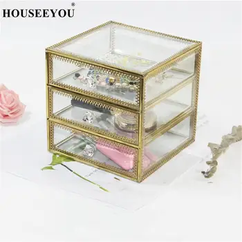 

Retro 3 Layers Drawer Square Jewelry Storage Box Makeup Cosmetic Organizer Display Stand Bathroom Sundries Rack Wedding Gifts