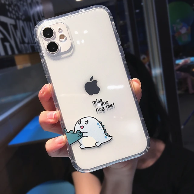 Cute Cartoon Animal Dinosaur Couple Phone Case For iPhone 13 Pro Max 12 11 X XS XR 7 8 Plus SE Transparent Soft Shockproof Cover Little dinosaur