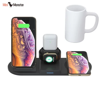 

Mug Warmer 15W Qi Wireless Charger 4 in 1 Charging Stand Dock Station Cup for iPhone 11 8 X XR XS Airpods Pro Apple Watch 5 4 3