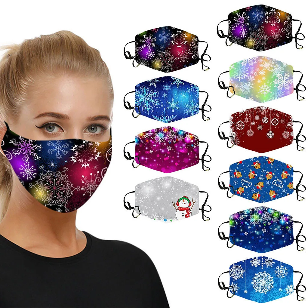 

1pc Christmas Face Mask Reusable Tie Dye Printed Cloth Face Mouth Cover For Women Men Dustproof Adjustable Mascarillas Facial