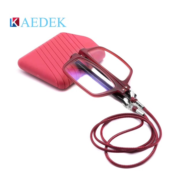 KAEDEK Portable Folding Reading Glasses Women Men Retro Marble Presbyopic Eyeglasses Foldable Hanging Neck Presbyopia Glasses KB2535 red