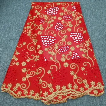 

red&gold swiss lace fabric 2019 high quality lace swiss voile lace in switzerland nigerian lace fabric for party drresses 5yard