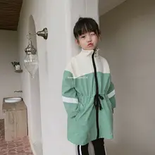 Корейский стиль; модный длинный плащ в стиле пэчворк для девочек; хлопковые длинные куртки на шнурке для мальчиков; детские пальто