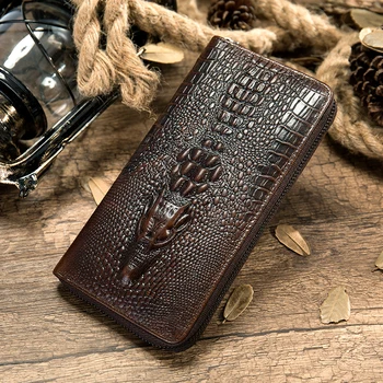 

AURAY Men Wallets Genuine Leather Men's Wallet Crocodile Long Card Holder Wallet Clutch Male Bag Money Bag Coin Purse Holder
