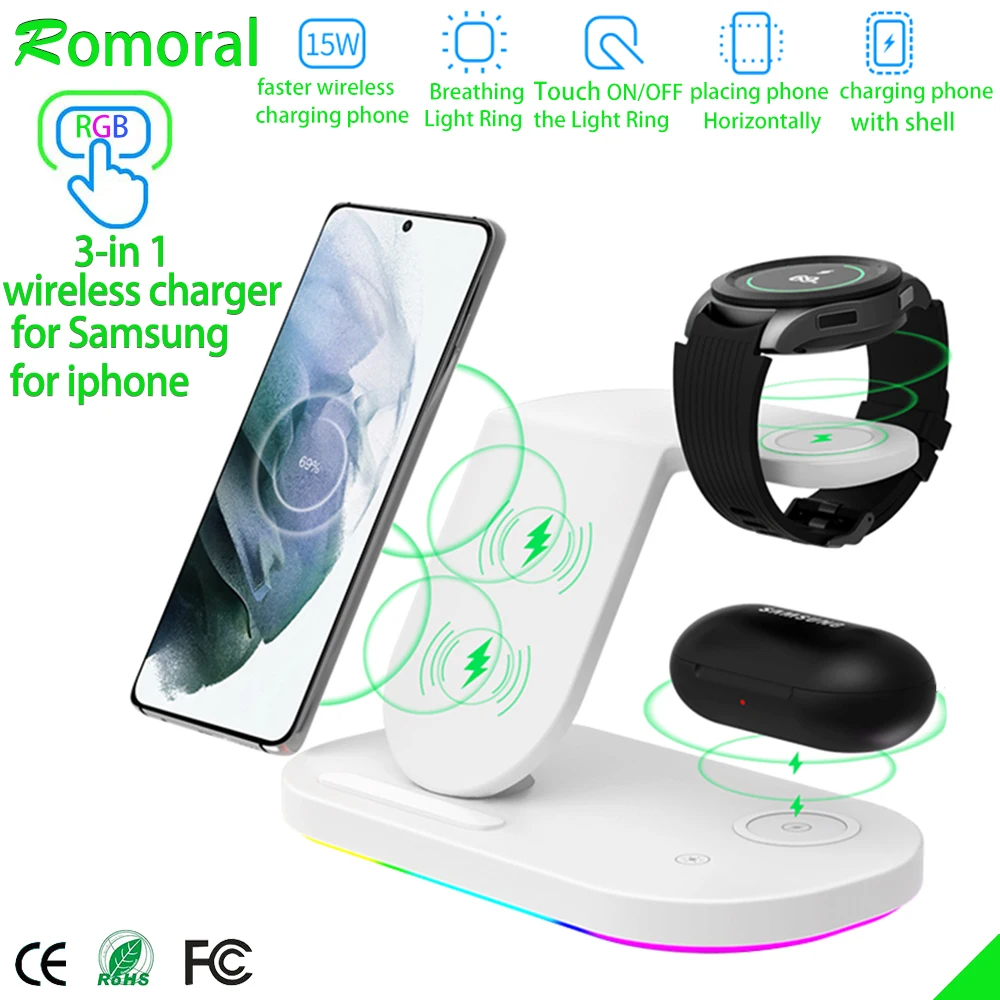삼성 S21 S20 용 3 in 1 무선 충전 갤럭시 시계 용 시계 충전 airpod 2 Pro Galaxy buds 용 헤드폰 충전