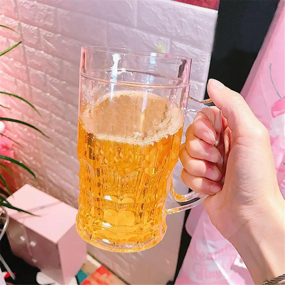 

Plastic Beer Mugs 500ML Thickened Cup With Handgrip Transparent Creative Double Beer Mugs Juice Drinks Mugs Party Decorations