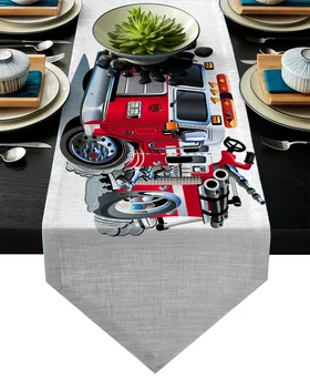 

Cartoon Fire Truck Table Runner Table Flag Home Party Decorative Tablecloth Table Runners for Wedding