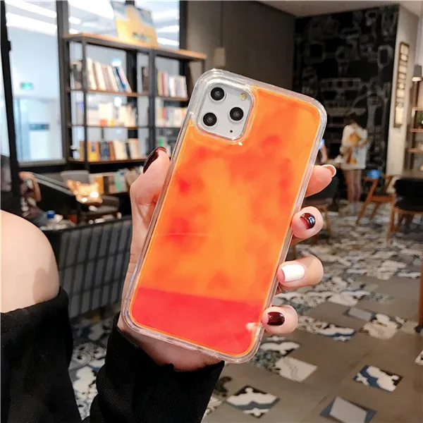 Orange Роскошный светящийся неоновый песок светится в темноте жидкий зыбучий песок чехол для телефона для iPhone 11 Pro MAX XS Max XR XS 7 8 6 Plus чехол - Цвет: Orange