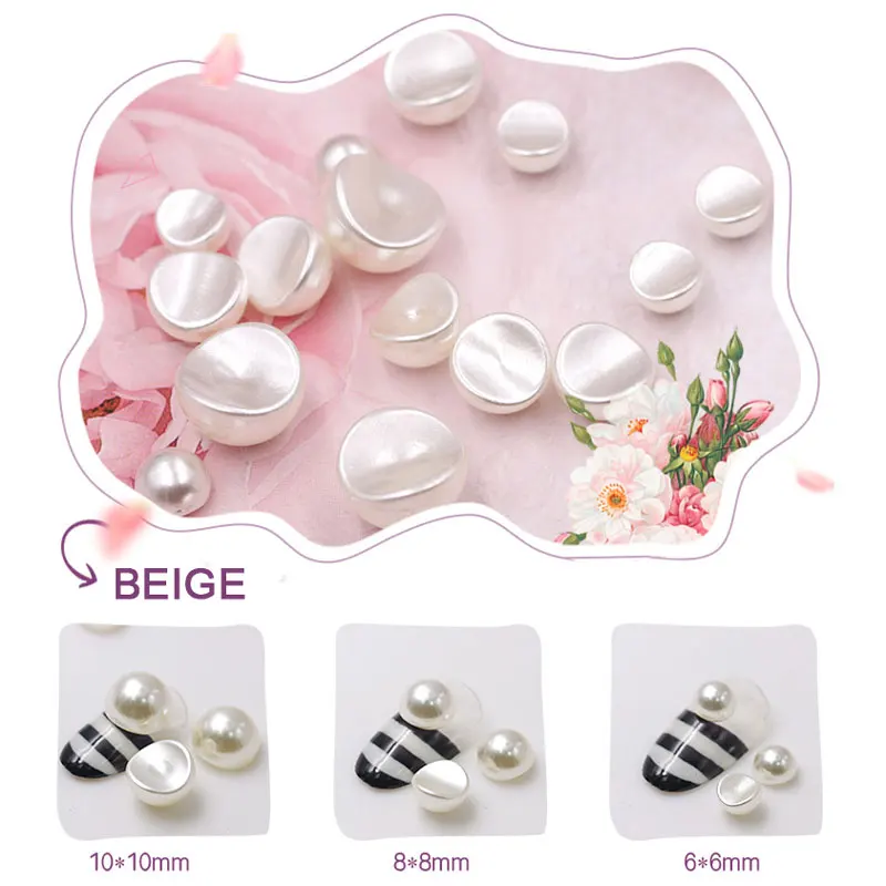 Beige 3 bags Смешанные размеры, жемчужные украшения для ногтей, 3d бусины для ногтей, стразы для украшения своими руками, белый, серый, бежевый, 6 мм, 8 мм, 10 мм, 5 шт., аксессуары для сумок - Цвет: Beige 3 bags