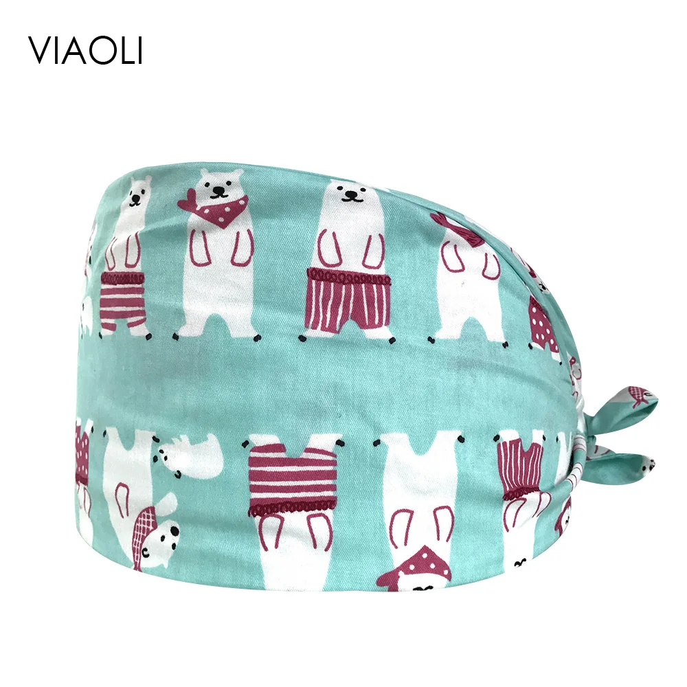 

Surgical Caps Men and Women Doctor Hat Cotton Print Adjustable Cotton Headscarf Operating Room Baotou Cap Dental Beauty Care Cap