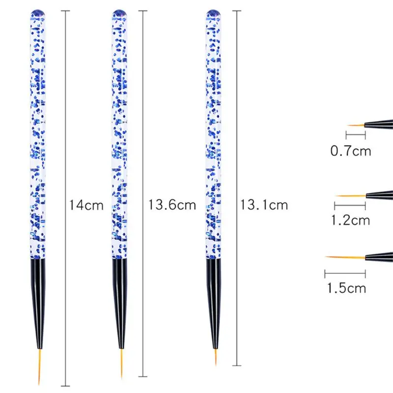 3pcs 0.7/1.2/1.5cm Nail Art Liner Brush Pen Painting Flower Drawing Lines Stripes Acrylic Gel Manicure Tools DIY