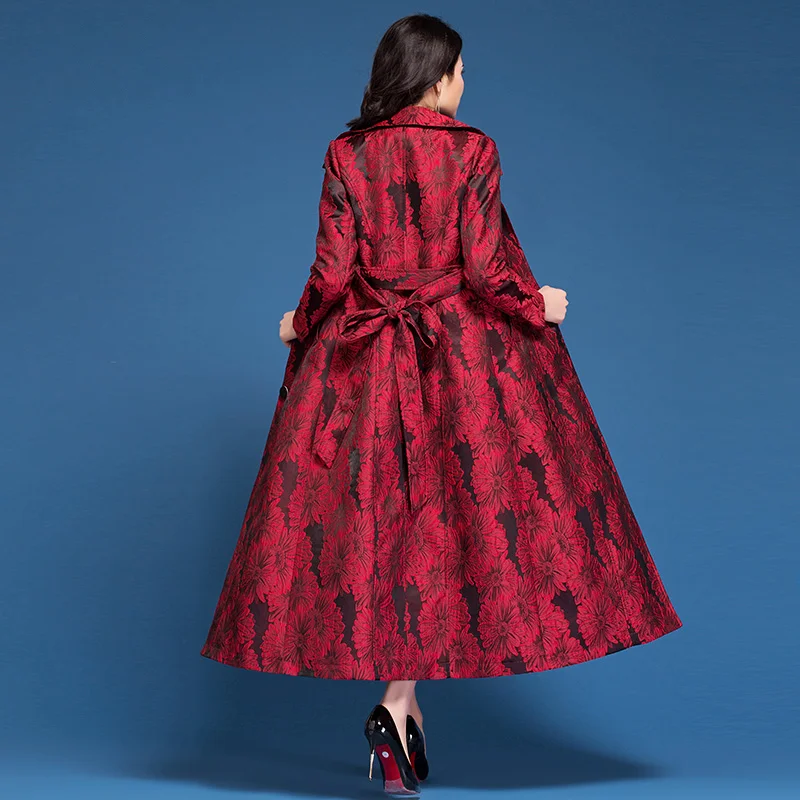 2020 Spring Autumn Trench Coat Women Fashion WIth Belt Vintage Loose Long Coat Windbreaker Female Casual Print Red Abrigos Mujer