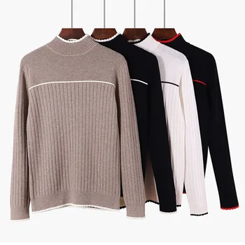 

Women Pullover and Sweater Autumn Winter Ribbed Knitted Sweaters Top Striped Warm Thick Female Jumper for Christmas Pull
