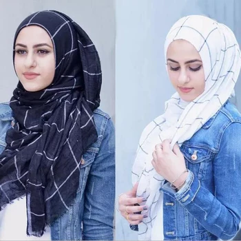 

Print stripe cotton hijab scarf women grid plain shawls ladies plaid scarves muslim large wraps headscarf pashmina 185 * 80cm