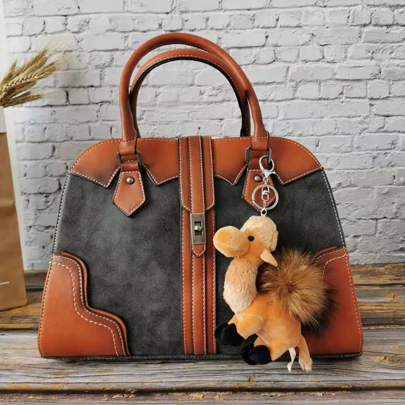Black with Camel Высокое качество, женские винтажные сумки, большие женские сумки из натуральной кожи, дизайнерская женская сумка на плечо, брендовая роскошная сумка - Цвет: Black with Camel