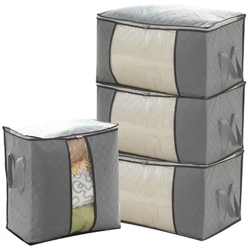 

Under-Bed Blanket Storage Bag 4 Pieces, Foldable Clothes Storage Bag Storage Bag,Large-View Zipper Bag Storage Bag, Quilt