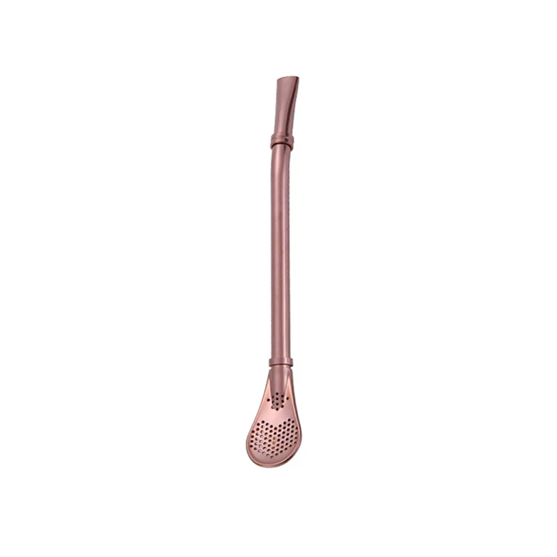 Rose gold Цветочная чайная фильтрующая ложка с длинной ручкой из нержавеющей стали, соломенная фильтрующая ложка, два в одном, многоразовая прямая Питьевая солома - Color: Rose gold