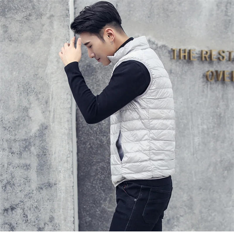 Men Vest Down Coat Sleeveless Ultra Light Male Jacket Gilet Lightweight Windproof Warm Waistcoat Portable Windproof Parka