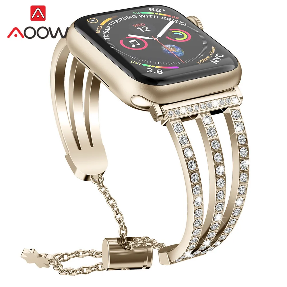 Алмазный браслет из нержавеющей стали для Apple Watch 38 мм 42 мм 40 мм 44 мм женский ювелирный браслет ремешок для часов серии 4 3 2 1