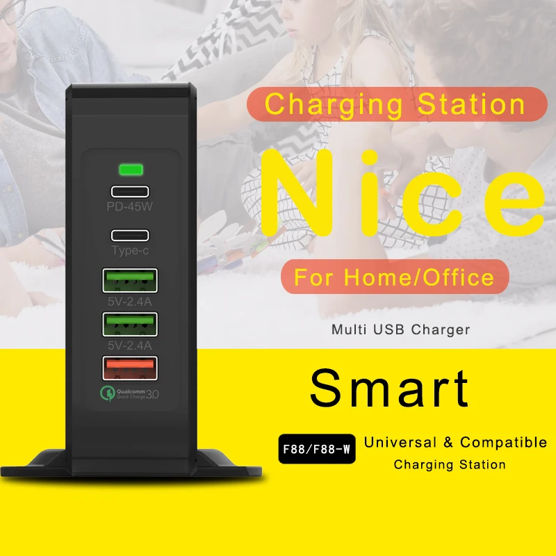 696 F88 75W USB Charger Type C Fast Charger for iPhone 8 X XR Qi Wireless Charger for Samsung S/Note QC 3.0 Quick Wall Charger