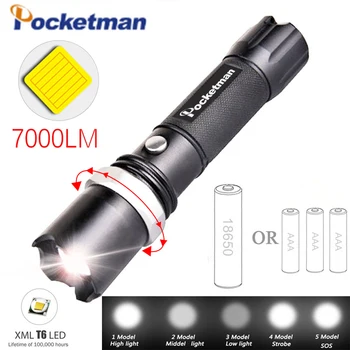 

Portable ultra-bright aluminum waterproof and zoomable LED flashlight tactical light uses AAA or 18650 rechargeable battery