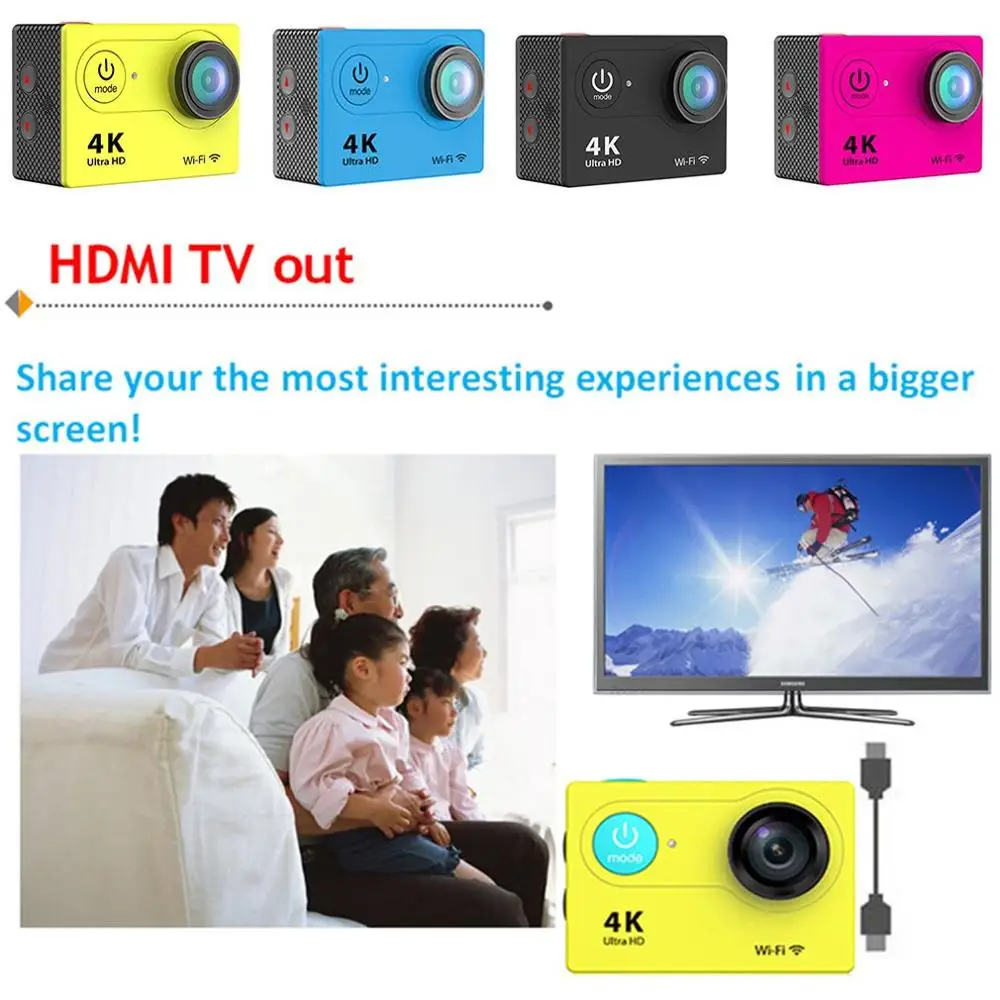 Ультра HD 1080P 4K экшн-камера WiFi 2,0 дюймов ЖК-экран 170 градусов объектив водонепроницаемая Спортивная камера