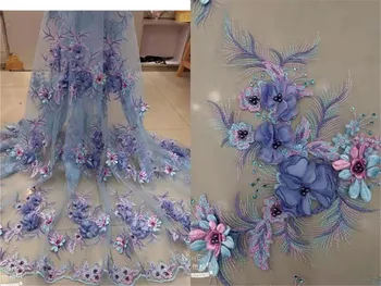 

Luxury handmade 3D embroidery beaded and full stone French Net Lace Fabric JOY- 2210 nigerian tulle lace fabric for wedding