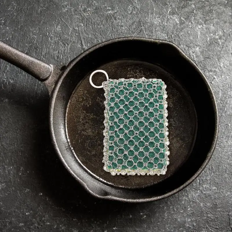 Stainless Steel Ring Wash Pot Net Metal Brush Bag Shape Kitchen Clean Tools
