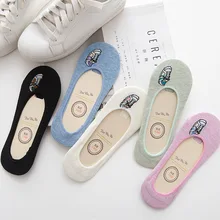 Однотонные носки с вышивкой; обувь с героями мультфильмов; сезон весна-лето; женские японские хлопковые носки в Корейском стиле; невидимые Нескользящие повседневные милые забавные носки