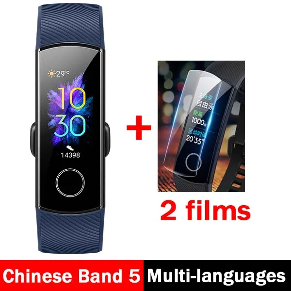 Умный Браслет huawei Honor Band 5, трекер, умный OLED, для плавания, водонепроницаемый, Bluetooth, фитнес-трекер, сенсорный экран - Цвет: CN blue N 2 FILMS