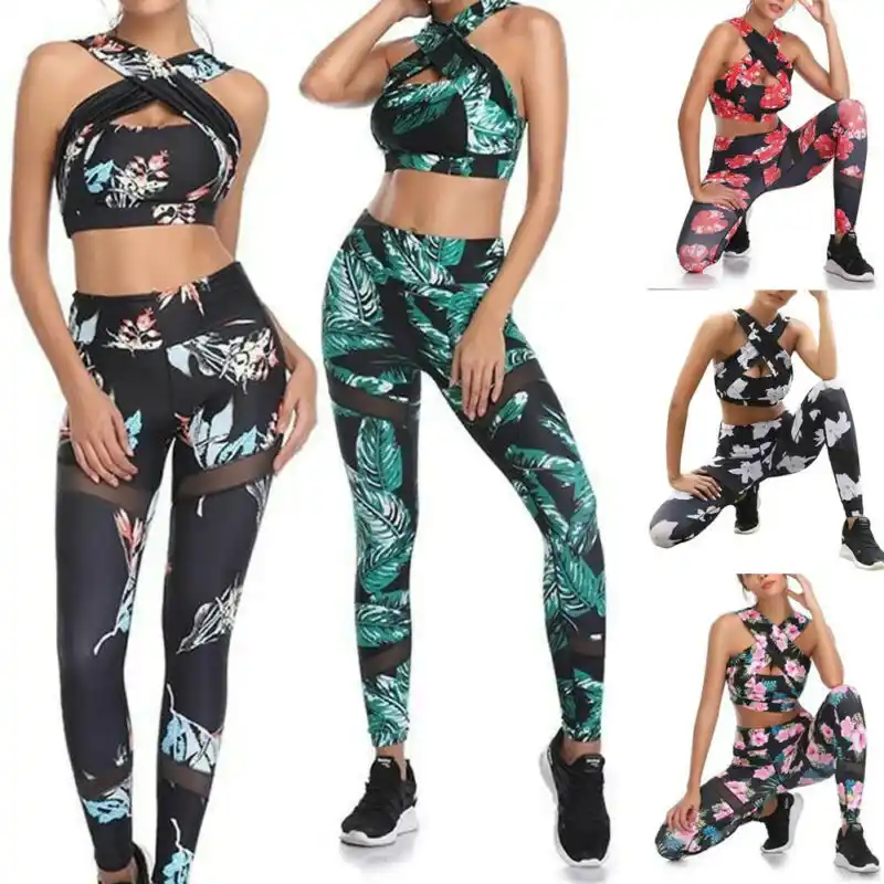 2020 New 2PCS Fashion Summer Women Soft Yoga set Slim Printed