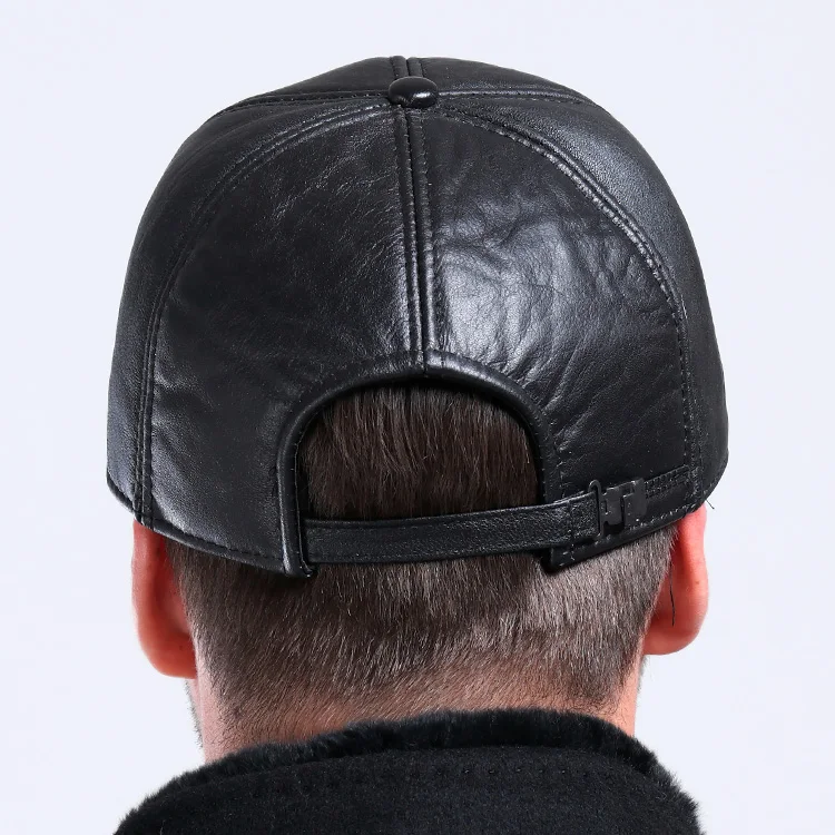 Hot selling gorras hombre snapback 2020 new winter Sheepskin hat genuine leather warm adjustable baseball cap for man caps 6