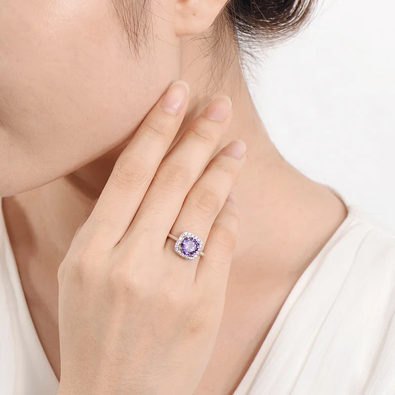 Bague Ringen, классика, 8 мм, аметист, кольцо для женщин, квадратное серебро, 925, ювелирное изделие, драгоценные камни, Женский обручение, Подарок на годовщину в виде колец