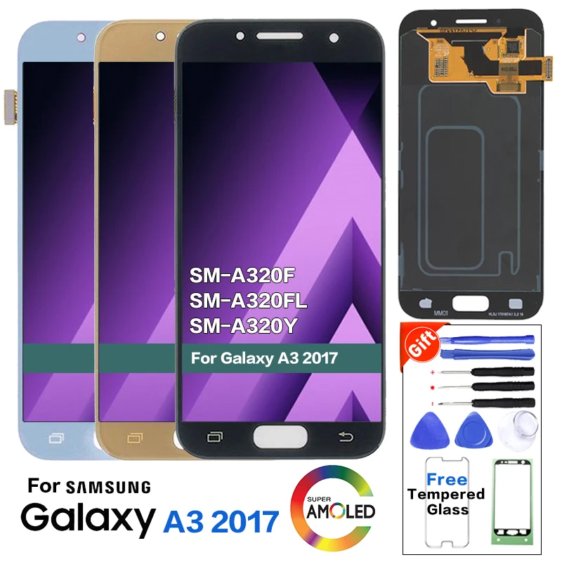 AMOLED для SAMSUNG Galaxy A3 2017 A320 SM-A320F сменный ЖК-экран Samsung SM-A320FL A320Y ЖК-модуль дисплея |