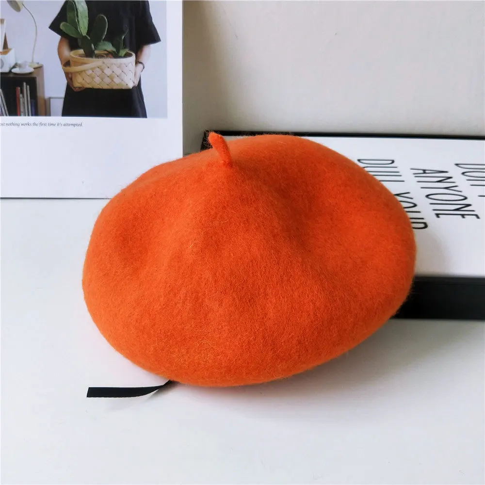 6 Orange Однотонный берет женский осенний и зимний Корейский Японский тыквенный головной убор Британский живописный головной убор литературный и художественный Ретро стиль - Цвет: 6 Orange