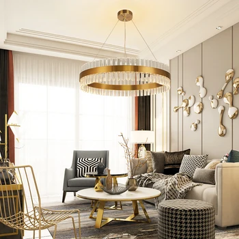 

Modern led chandeliers in the living room ring crystal chandelier for dining room hanging circle cristal lamps gold-bronze light