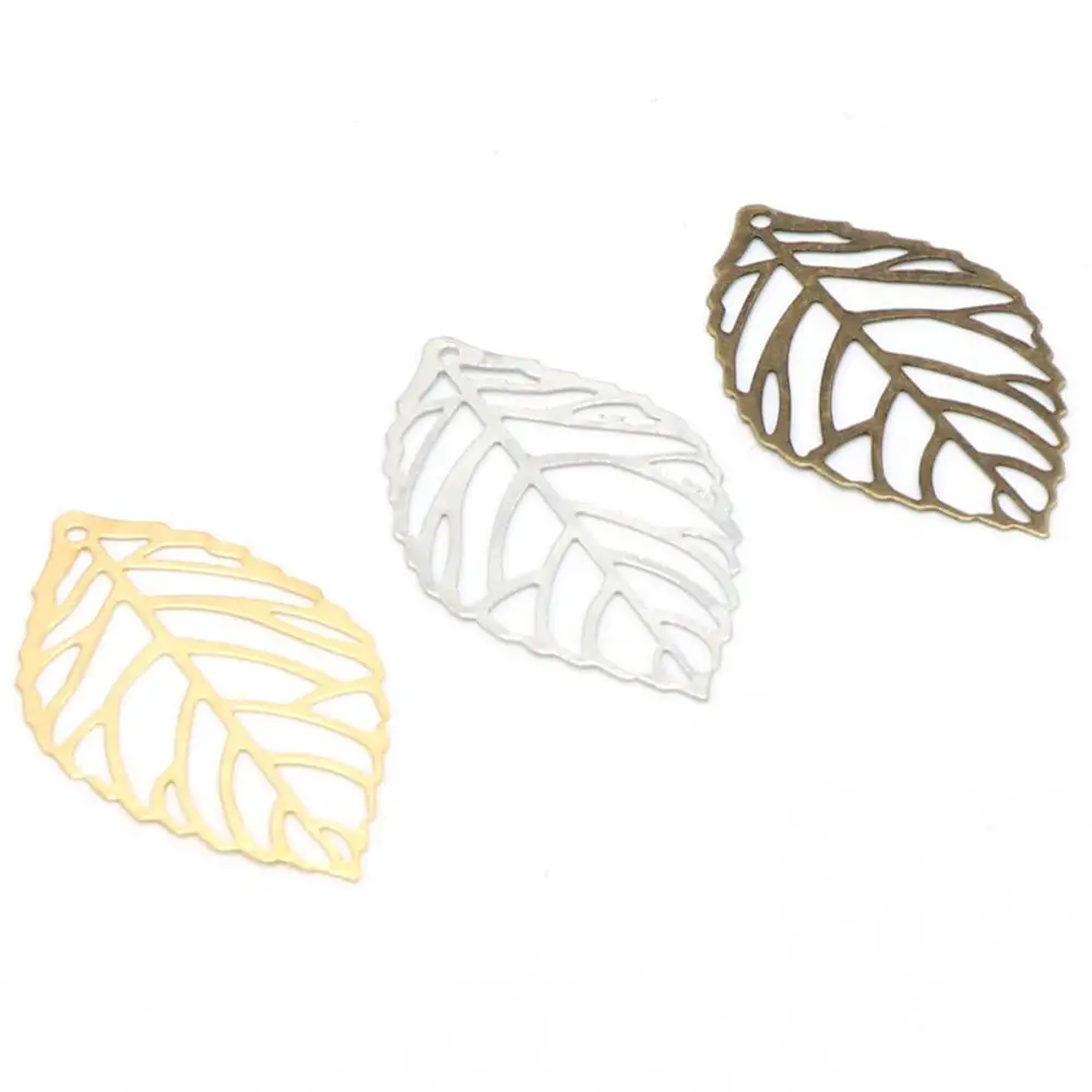 Elegant Metal Filigree Leaf Pendants for Jewelry Crafting - 100 Pieces