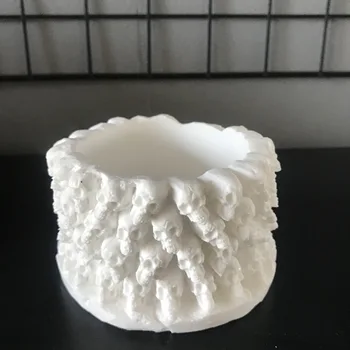 

3D Candle Tray Concrete Pot Silicone Molds DIY Halloween Skull Head Round Vase Making Decorating Clay Craft Mould