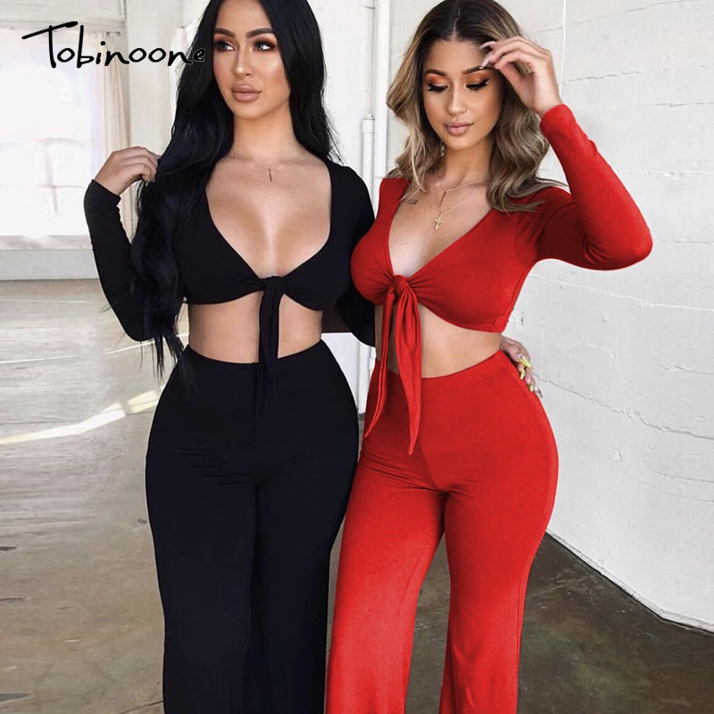 

Tobinoone strapless long jumpsuit Women bow tie backless romper Female deep v neck elegant holiday party jumpsuit autumn new